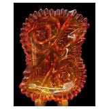AMBERINA CUT GLASS STAR & CANE TRINKET DISH