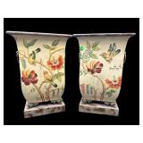 2 LARGE FLORAL PAINT DECORATED PLANTERS