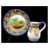 2 PC LOT HAND PAINTED ITALY PLATE AND PITCHER LOT