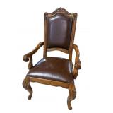 CHERRY FINISH LEATHER OPEN ARM CHAIR