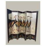6 PANEL COROMANDEL STORK DECORATED ORIENTAL SCREEN