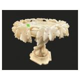 MARBLE LEAF CARVED TABLE TOP BIRD BATH, AS IS