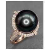 PLATINUM TAHITIAN PEARL & DIAMOND RING