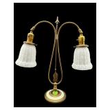BRASS 2 LIGHT FROSTED SHADE TABLE LAMP