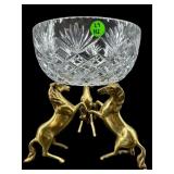 QUALITY CRYSTAL BOWL ON BRASS HORSE STAND