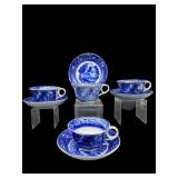 SET OF 4 ANTIQUE FLOW BLUE OVERSIZED CUPS AND