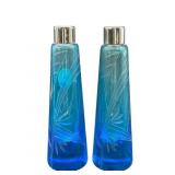 PR OF BLUE ETCHED PERFUME BOTTLE VASES