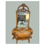 WALNUT EARLY 20TH CENTURY CARVED MARBLE TOP VANITY