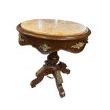 FRENCH MARBLE TOP BRONZE ADORNED TABLE
