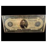 1914 $5 LINCOLN BLUE SEAL LARGE NOTE