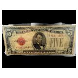 1928 C RED SEAL $5 LINCOLN NOTE