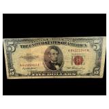 1953 $5 RED SEAL LINCOLN NOTE