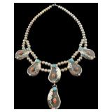 BOBBY THOMPSON NAVAJO STERLING TURQUOISE CORAL
