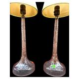 2 ANTIQUE PINK DEPRESSION BUFFET LAMPS