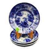 SET OF 4 ANTIQUE FLOW BLUE BERRY BOWLS