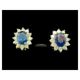 PR OF 14K BLUE SAPPHIRE & DIAMOND EARRINGS