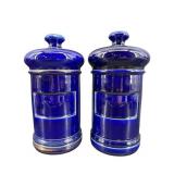 PR OF COBALT CERAMIC COVERED CANISTERS