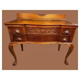 TIGER OAK HEAVY CARVED CLAW FOOT 2 DRAWER SERVER
