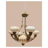 CAST BRASS AND MARBLE 6 LIGHT CHANDELIER