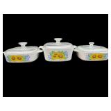 3 CORNING WARE SUNSATIONS  SUNFLOWER CASSEROLES &