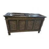 19TH CENTURY HEAVY CARVED OAK BLANKET BOX