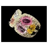 PLATINUM MULTI-COLOR SAPPHIRE & DIAMOND RING