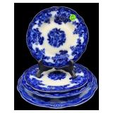 SET OF 4 ANTIQUE FLOW BLUE PORCELAIN PLATES