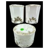 3 PC LOT ANTIQUE MILK GLASS DRESSER JARS/CANISTERS