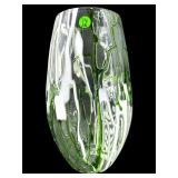 HAND BLOWN VIBRANT GREEN AND WHITE VEIN ART GLASS
