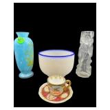 4 PC LOT ANTIQUE GLASS, MINIATURE CUP/SAUCER LOT