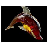 VINTAGE AMBERINA MURANO JUMPING DOLPHIN