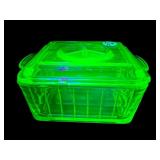 URANIUM GLASS REFRIGERATOR DISH WITH LID