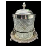 PRESSED GLASS SILVERPLATE BISCUIT BARREL