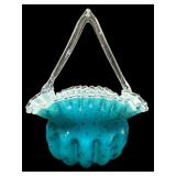 VICTORIAN ART GLASS RUFFLED BRIDE BASKET AS IS