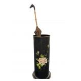 TOLE PAINTED UMBRELLA STAND WITH UMBRELLA