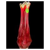 KANAWHA GLASS AMBERINA DIAMOND SWUNG VASE
