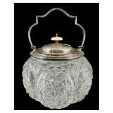 ANTIQUE ENGLISH PRESSED GLASS BISCUIT BARREL