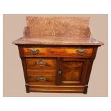 WALNUT VICTORIAN MARBLE TOP WASHSTAND