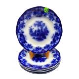SET OF 4 ANTIQUE FLOW BLUE PORCELAIN LUNCHEON