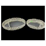 2 PC SET JEWELED FOOTED MIRROR TRAYS