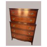 MAHOGANY BANDED FRONT CHEST ON CHEST