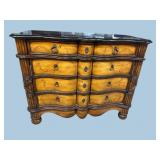 PAINT DECORATED SERPENTINE FRONT MARBLE TOP CHEST