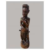 WOOD CARVED AFRICAN FIGURE WITH DRUM