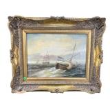 OIL ON CANVAS OF SHIP PAINTING
