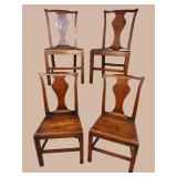 4 18TH CENT. ELM WOOD CHIPPENDALE CHAIRS