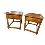 2 CONANT BALL FURNITURE OAK 1 DRAWER END TABLES