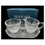 3 PIECES OF BOHEMIA CRYSTAL CREAMER AND SUGAR SET