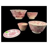 5 PC LOT OF VARIOUS MAKER RED AND WHITE PORCELAIN