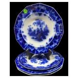 4 PC LOT ANTIQUE FLOW BLUE PLATES AND BOWL
