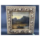 1908 T.HILL ENGLISH BOATING LANDSCAPE OIL ON